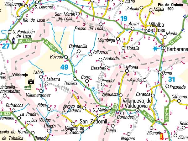 Plano de la zona del Parque Natural de Valderejo